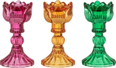 J-Line kandelaar Roos - glas - mix - 3 stuks