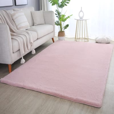 Pouffy Fluffy - Hoogpolig Vloerkleed - Uni Kleur - Roze - Woonkamer Tapijt - Katoenen Rug- 140x200 CM