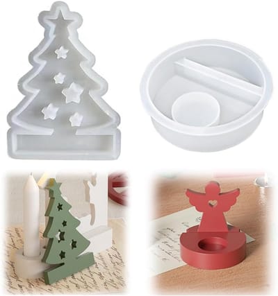 2 stuks siliconen vormen Kerstmis, siliconen vormen gietvormen kaarsenhouder, kerstboom theelichthouder kaarsvormen, siliconen vormen gietvormen Kerstmis, doe-het-zelf combinatie siliconen vorm