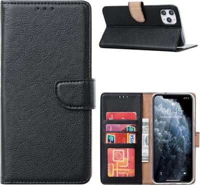 LuxeBass Boekhoesje geschikt voor iPhone 12 / 12 Pro - Zwart gsm hoesje - telefoonhoes - telefoonhoesjes