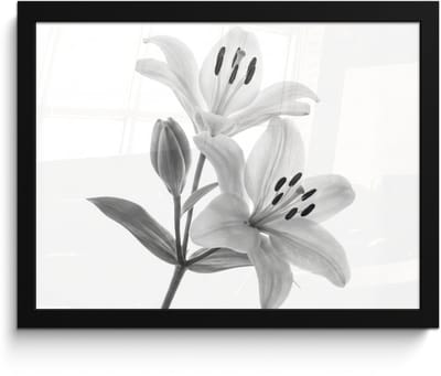 Poster in lijst - Fotolijst 40x30 cm - Posters - Lelies - Elegant - Zwart - Wit - Posterlijst zwart - Decoratie - Wanddecoratie woonkamer - Muurdecoratie slaapkamer
