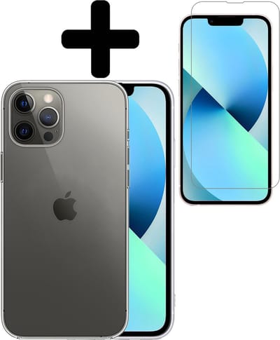 Hoesje - Met Screenprotector - Geschikt voor Apple iPhone 13 Pro - Sterk & Shockproof - Telefoon Hoes - Back Cover - Siliconen Case - Telefoonhoes - Transparant