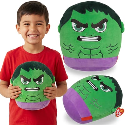 TY MARVEL Hulk - Zacht, decoratief kussen, SQUISHY BEANIES, sierkussen voor in de kamer - ronde mascotte 22cm