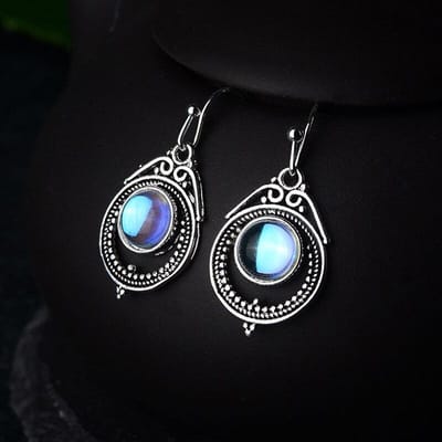 925 Sterling Zilver Kwast Maansteen Vintage Hangende Oorbel voor Vrouwen Meisjes Bruiloft Feest Elegante Sieraden black