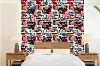 Behang - Fotobehang Basketbal - Quotes - Patroon - Alfabet - Breedte 220 cm x hoogte 240 cm
