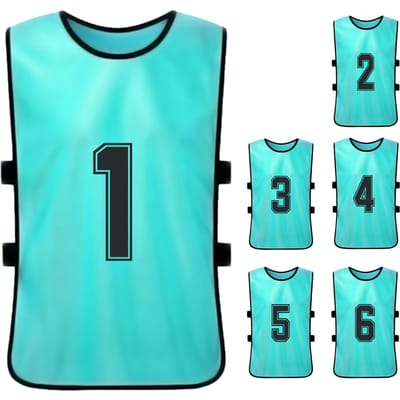 6 Pièces Débardeurs de Football pour Enfants Séchage Rapide Maillots de Football Sports de Jeunes Entraînement d'Équipe de Basketball Bavoirs Numérotés 6pcs For Children du lac bleu