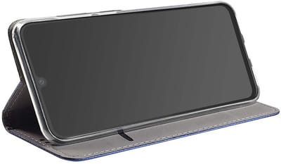 Jaym, Hoesje geschikt voor Samsung Galaxy A12 - Magnetisch Folio met Standaard, Blauw