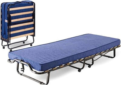 Opklapbaar Gastenbed met Wielen en Comfortabel Matras - Inklapbaar Logeerbed