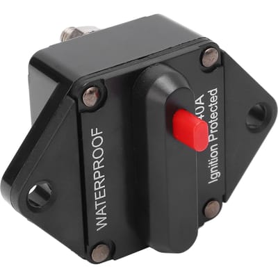 Disjoncteur CC 32 V avec Interrupteur Réarmement Manuel Étanche pour Voiture Bateau Marin Camion Bus Camping-car VTT 40A gray
