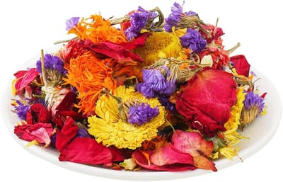 Hamster Beddengoed - Natuurlijk Strooisel - Nest Bouwen - Met Gedroogde Bloemen - 22 x 15 cm - Natuurlijk