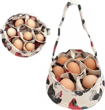 23 cm Eieren Verzamelmand met 7 Vakken, Duurzame Canvas Eierschaal voor Kip, Eend en Gans, Ideale Opbergoplossing voor Eieren in de Kippenren