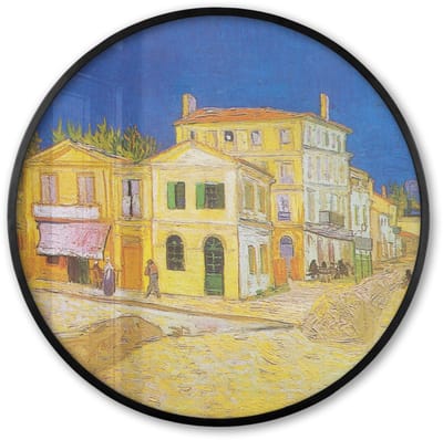 Poster in lijst Rond - Fotolijst 60x60 cm - Posters - Het gele huis - Vincent van Gogh - Ronde posterlijst zwart - Decoratie - Wanddecoratie woonkamer - Muurdecoratie slaapkamer