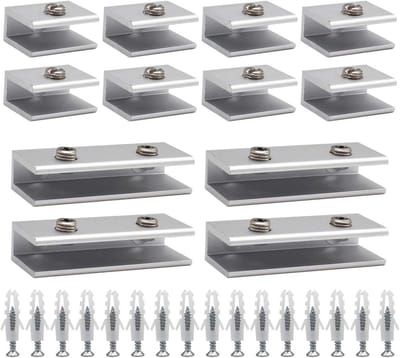 Inovra Plus - Glasklem 12 Stuks - Glasbeugels voor Trapleuning - Aluminium Glasplaat Ondersteuning - Massief Glas Clip - Plank Adaptief - Gepolijste Beglazing - 6-8mm Dikte - Balustrades.