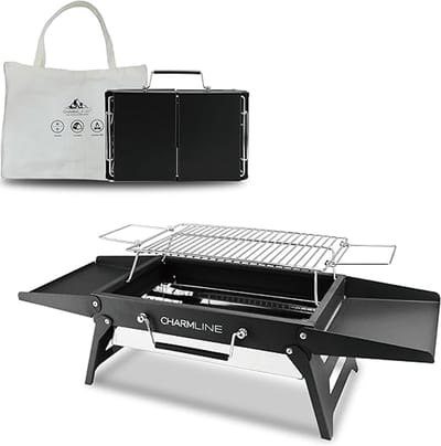 Opvouwbare Houtskool BBQ Grill – Compacte Draagbare Barbecue 34×23 cm – Camping Grill voor Strand, Picknick en Tuin – Stalen Mini BBQ voor 3 Personen