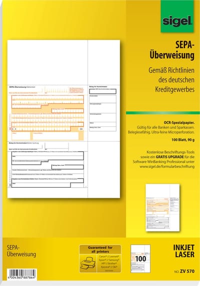 Sigel PC-SEPA-overschrijving/ZV570 A4 speciaal OCR-papier, MP 90 g inh. 100 vel