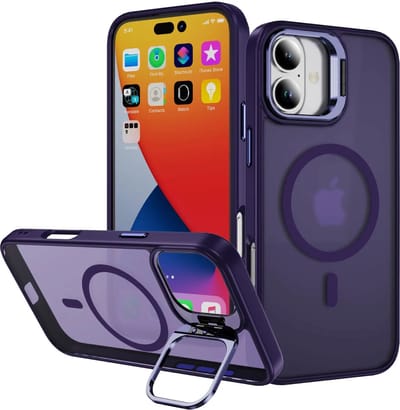 Hoesje Geschikt voor Apple iPhone 16 - Compatibel met MagSafe & Qi2 - Back Cover met Standaard - Camera Kickstand - Paars