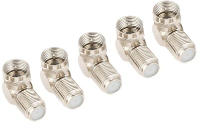 5-delige set van rechte hoek F-type pluggen naar bushing, TV antenne adapter, coax kabel connectoren voor RG6 en RG59