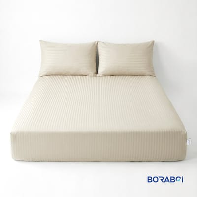 Boraboi® Luxe 3-delige Hoes Laken Set Katoen ,Satijnlook,Gestreept ,Creme 180 x 200 cm