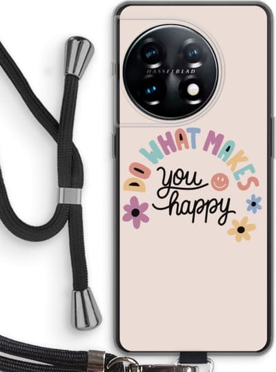 Case Company® - Hoesje met koord geschikt voor OnePlus 11 hoesje met Koord - Happy days - Telefoonhoesje met Zwart Koord - Bescherming aan alle Kanten en Over de Schermrand