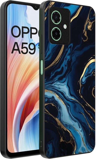 Smartphonica Telefoonhoesje Geschikt voor Oppo A59 met marmer opdruk - TPU backcover case gold blue marble design - Goud Blauw geschikt voor Oppo A59