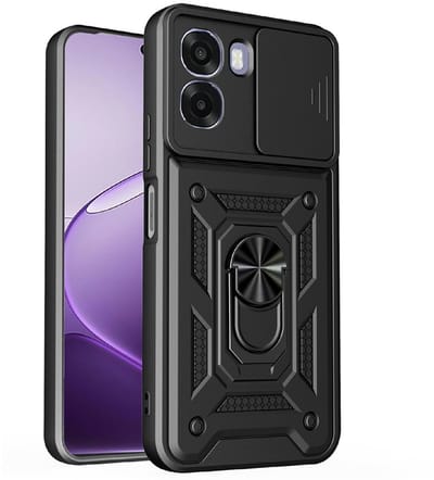 Coverup Hoesje - Geschikt voor OPPO A6x 4G / 5G Hoesje - Coverup Armor Ring Kickstand Back Cover met Camera Shield - Zwart