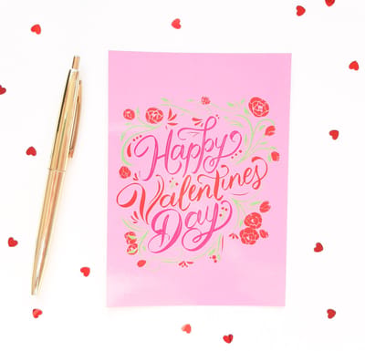 Kaart A6 ''happy valentines day'' valentijn, valentines day, liefde, vriendschap, wenskaart