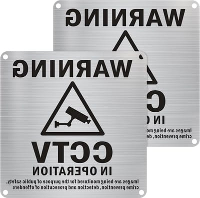 2x CCTV Videobewaking Bord Rechthoekig Metaal 15x15 cm Zelfklevend