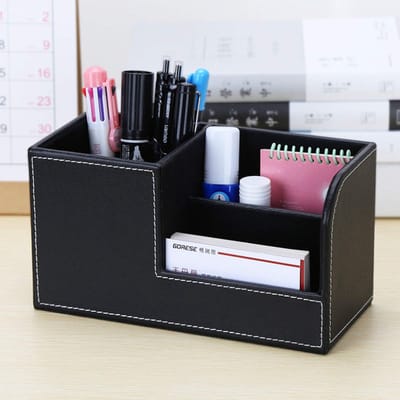 Bureau-organizer, Office PU lederen multifunctionele bureau-organizer zwarte opbergdoos pennenhouder kantoor opslag zakelijke doos
