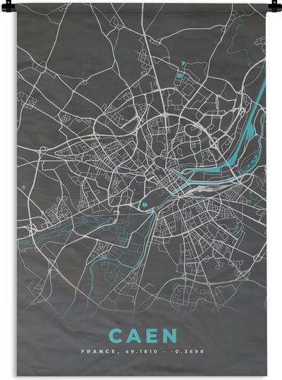 Wandkleed - Wanddoek - Caen - Frankrijk - Kaart - Stadskaart - Plattegrond - 120x180 cm - Wandtapijt