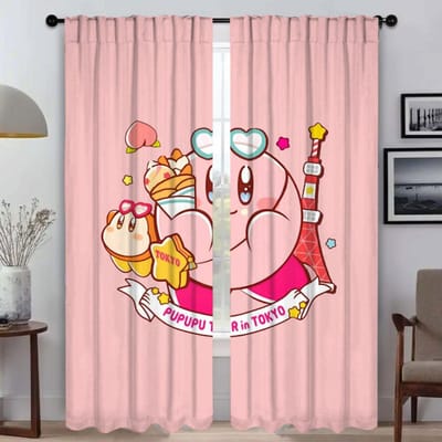 Raamgordijn voor Kamer 2 Panelen Kawaii Cartoon K-KirbyS Keukengordijnen Shades Tule voor Slaapkamer Home Interieur Gordijnen Woonkamer W50xH70cmx2pcs-CL white