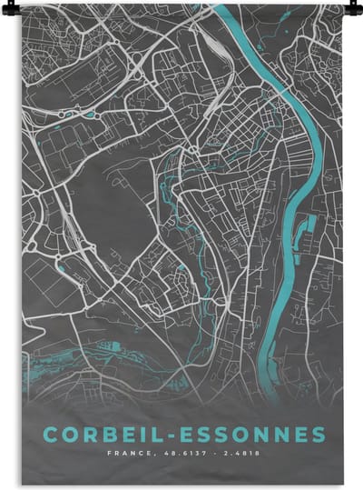 Wandkleed - Wanddoek - Corbeil-Essonnes - Frankrijk - Stadskaart - Kaart - Plattegrond - 120x180 cm - Wandtapijt