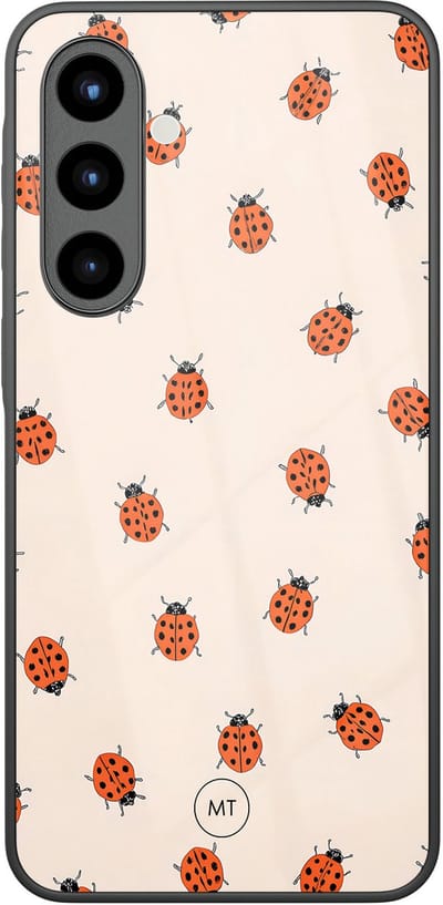 Hoesje geschikt voor Samsung Galaxy A56 - Lieveheerstbeestjes - Hard Case Zwart Back Cover - Lieveheerstbeestje - Beige, Rood - Mooie Telefoonhoesjes