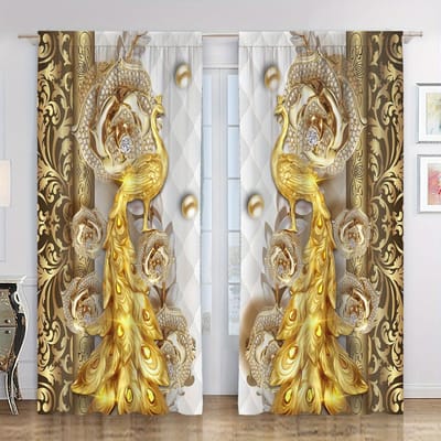 3D Driedimensionaal Bloemenpatroon Gordijnen voor Woonkamer Ringtop Raambekleding Set voor Studiekamer en Huisdecoratie W50H60(CM)x2PCS&Grommet Top