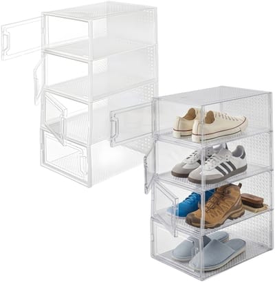 Kipit Schoenenrek / kast - 2x - wit - 4 niveaus - 33 x 23 x 14 cm - schoenenkast - stapelbaar