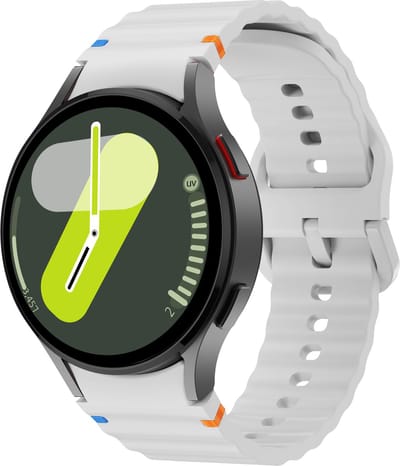 Strap-it Siliconen Wave bandje - Geschikt voor Samsung Galaxy Watch 7 (40 & 44mm) / Galaxy Watch 6 (Classic) / Galaxy Watch 5 (Pro) / Galaxy Watch 4 (Classic) - lichtgrijs