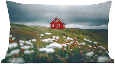 Sierkussens - Kussentjes Woonkamer - 60x40 cm - Heuvel - Huisje - Bloemen - Wit