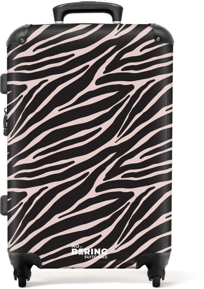 NoBoringSuitcases.com - Grote koffer dames - Zebra strepenmotief op zachtroze - Reiskoffer met 4 wielen - Trolley op wieltjes - Rolkoffer groot vrouwen - 72 liter - Ruimbagage valies 20kg - Valiezen voor volwassenen