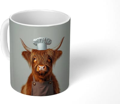 Mok - Koffiemok - Schotse Hooglander - Bruin - Hoorns - Kokskleding - Mokken - 350 ML - Beker - Koffiemokken - Theemok