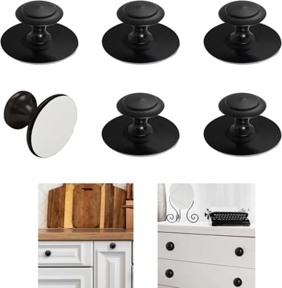 Set van 6 Zelfklevende Ladeknoppen, Kastknoppen voor Keuken, Zwarte Stalen Handgrepen voor Meubels en Kasten