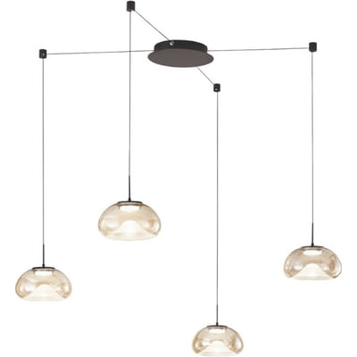 Fabas Luce LED hanglamp Brena, 4-lamps, cognac, glas, CCT, dimbaar