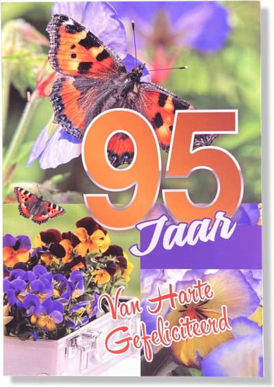 Hoera 95 Jaar! Luxe verjaardagskaart - 12x17cm - Gevouwen Wenskaart inclusief envelop - Leeftijdkaart