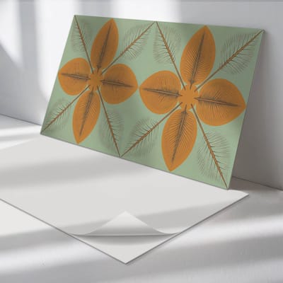Wallfluent Vinyl Wandpaneel - Bladeren in een symmetrisch patroon Wandpaneel PVC - 100 cm x 50 cm - Oranje Vinyl Wandpaneel - 1 stuk - Rechthoekig Wandbekleding Vinyl - Bloemen Wandpaneel - Zelfklevend Wandpaneel - Wandpaneel Keuken en Badkamer