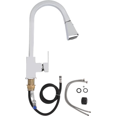 Robinet d'évier de cuisine 2 en 1 en acier inoxydable et laiton, eau chaude et froide, universel, en forme d'arc, type à tirette