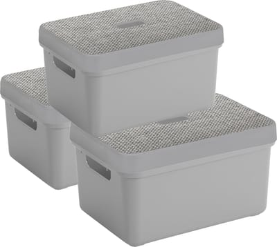 Sunware Opbergbox - lichtgrijs - 5 liter - set van 3x stuks met deksel