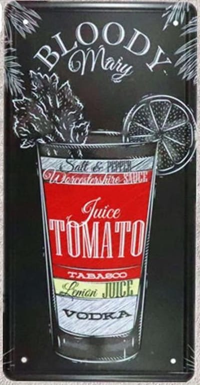 METALEN WANDBORD BLOODY MARY COCKTAIL DRANK RECLAMEBORD MUURPLAAT VINTAGE RETRO WANDDECORATIE TEKST DECORATIEBORD RECLAME NOSTALGIE ART  ROND 30 x 15 cm mary nr 008
