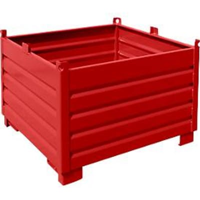 Bauer SBS 1000 opvangbaksysteem, L 1200 x B 1200 x H 850 mm, tot 3 hoog stapelbaar, gelakt, met transportwagen, vuurrood RAL 3000