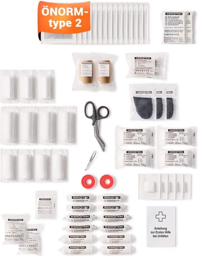 WERKSTEIN EHBO koffer navulset ÖNORM Z1020 Type 2 inclusief EHBO-handleiding - EHBO doos navulset Ö-NORM Z 1020 Type 2 met praktische binnenzakken - ÖNORM Z1020 Type 2 EHBO set navulset voor bedrijven