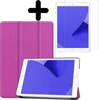 Hoes - Geschikt voor Apple iPad 8 (2020) - 10.2 inch - 8e Generatie - Met Screenprotector - Trifold Bookcase - Hard Cover - Hardcover Book Case - Tablet Hoesje - Paars