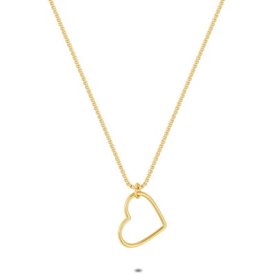 Twice As Nice Halsketting in goudkleurig edelstaal, open heart 50cm+5cm