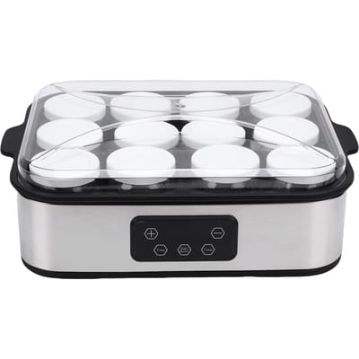 Machine à Yaourt Électrique Minuteur 0 48h Machine à Faire du Yaourt Automatique Température Constante avec 12 Pots de 180ml L